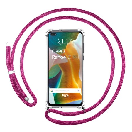 Funda Colgante Transparente para Oppo Reno 4Z 5G con Cordon Rosa Fucsia