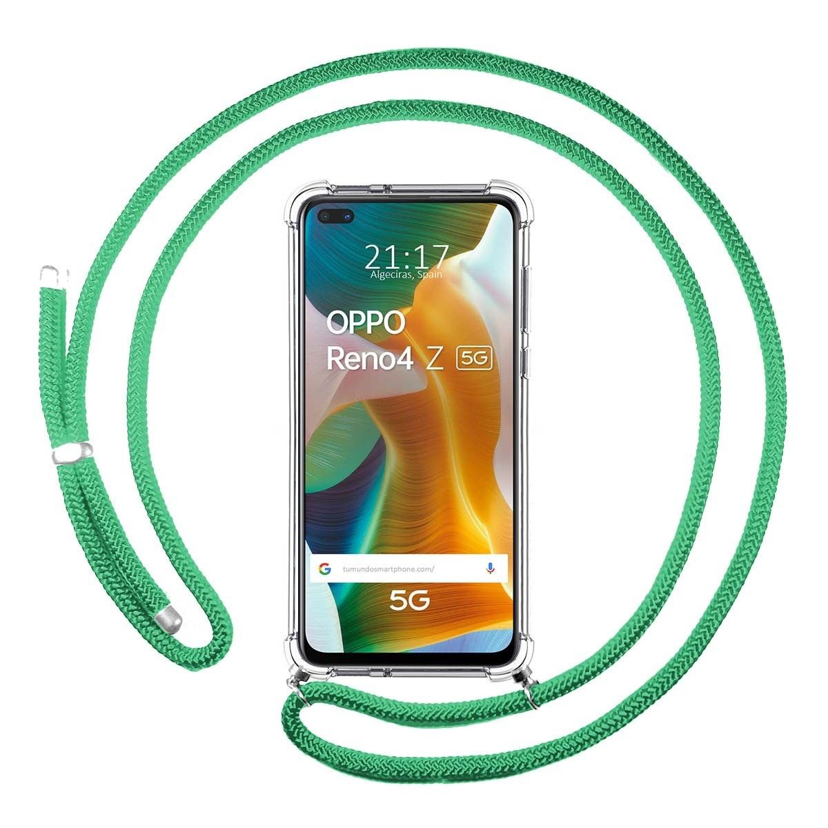 Funda Colgante Transparente para Oppo Reno 4Z 5G con Cordon Verde Agua