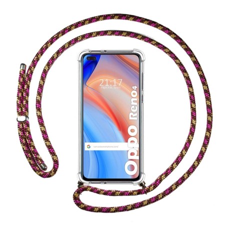Funda Colgante Transparente para Oppo Reno 4 5G con Cordon Rosa / Dorado