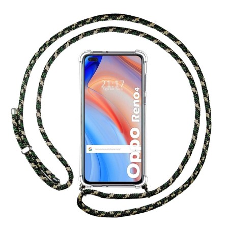 Funda Colgante Transparente para Oppo Reno 4 5G con Cordon Verde / Dorado