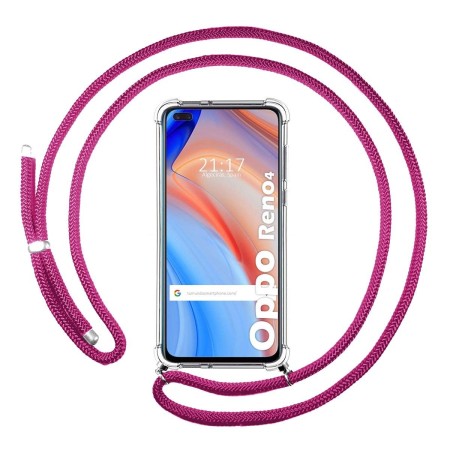 Funda Colgante Transparente para Oppo Reno 4 5G con Cordon Rosa Fucsia