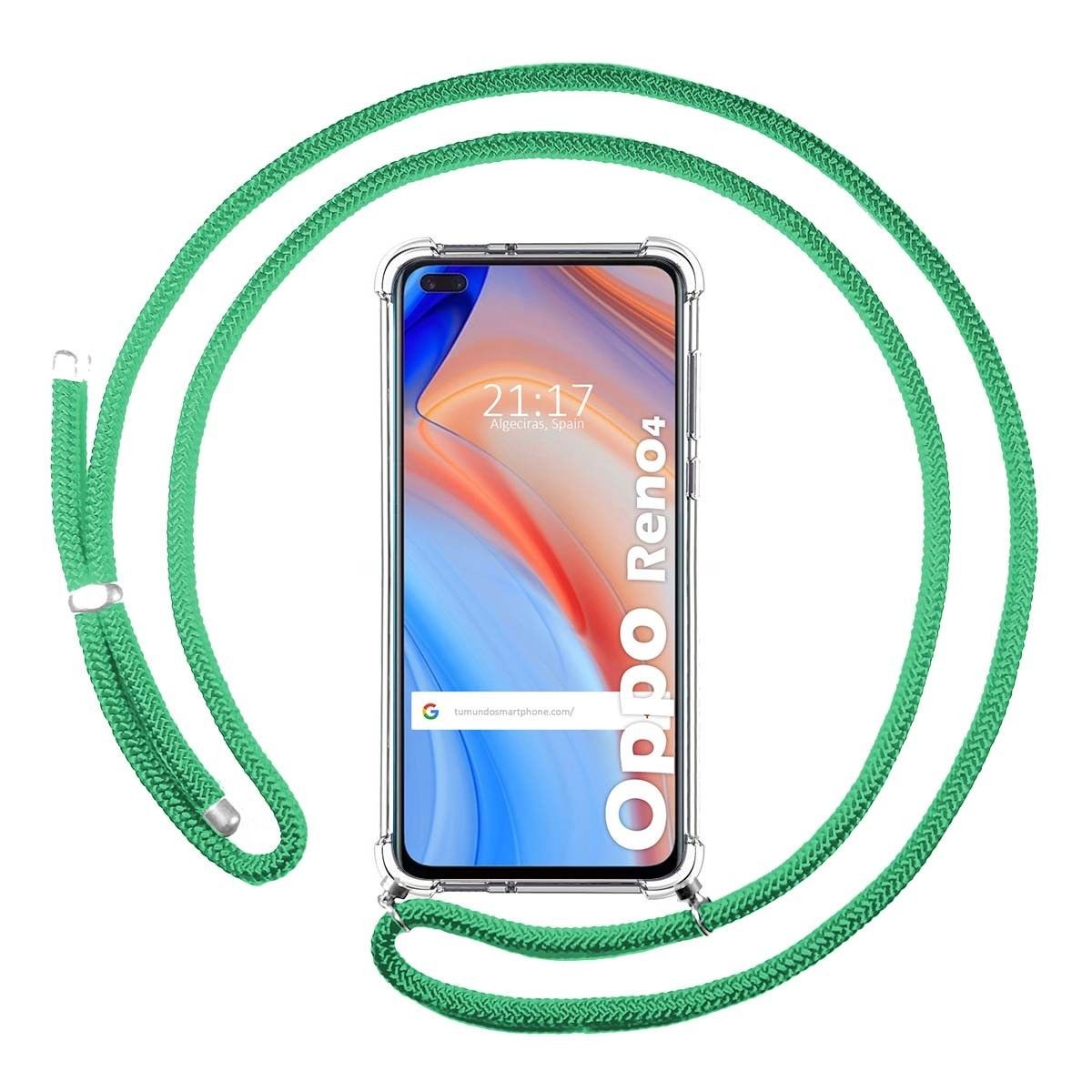 Funda Colgante Transparente para Oppo Reno 4 5G con Cordon Verde Agua