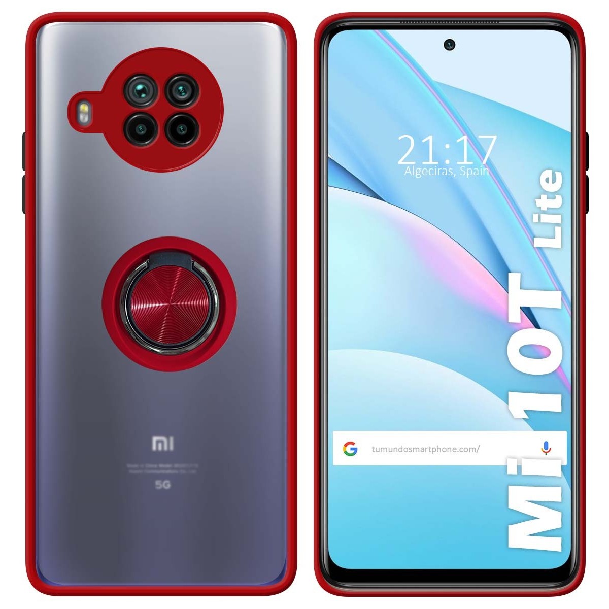 Funda Mate con Borde Rojo y Anillo Giratorio 360 para Xiaomi Mi 10T Lite