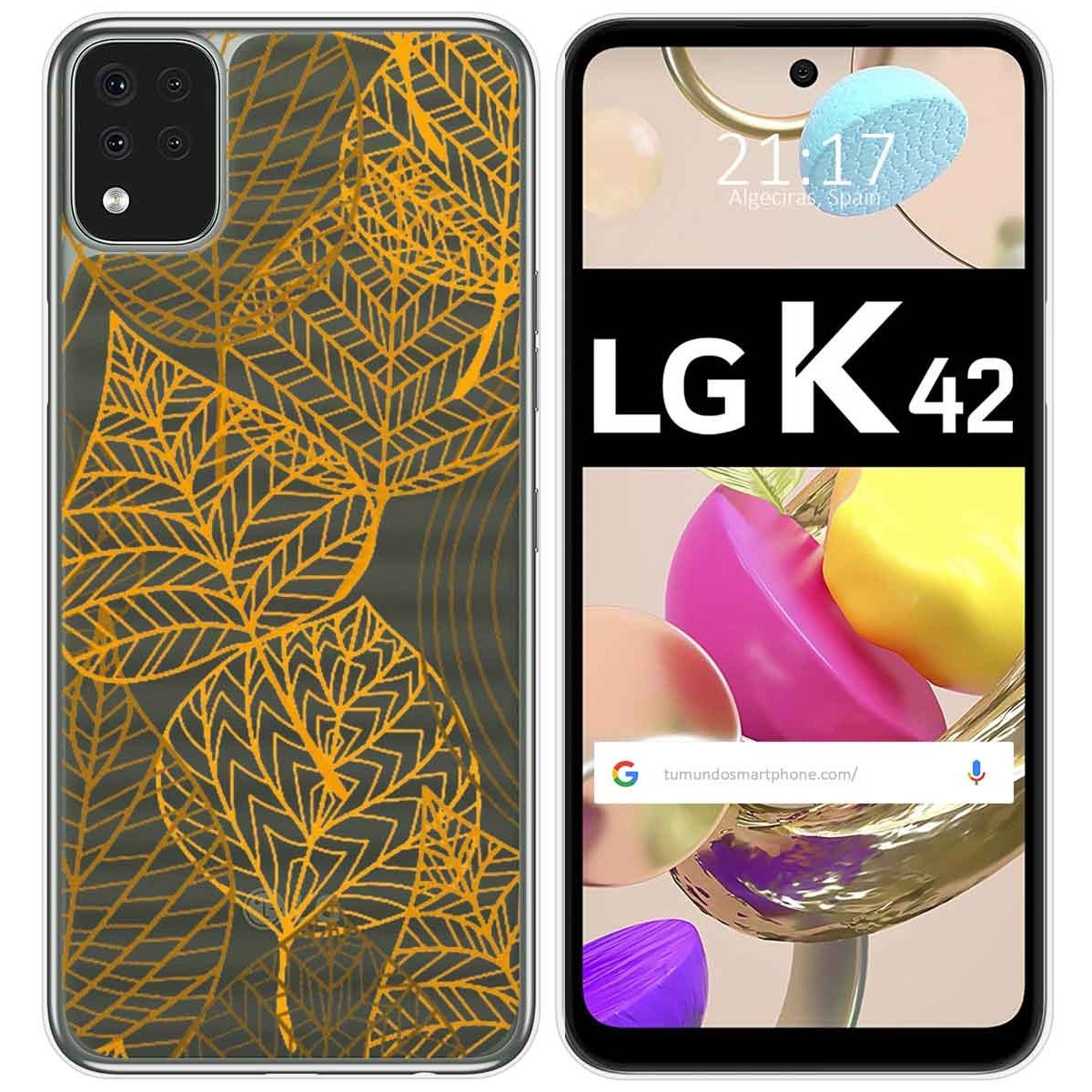 Funda Gel Transparente para LG K42 diseño Hojas Dibujos