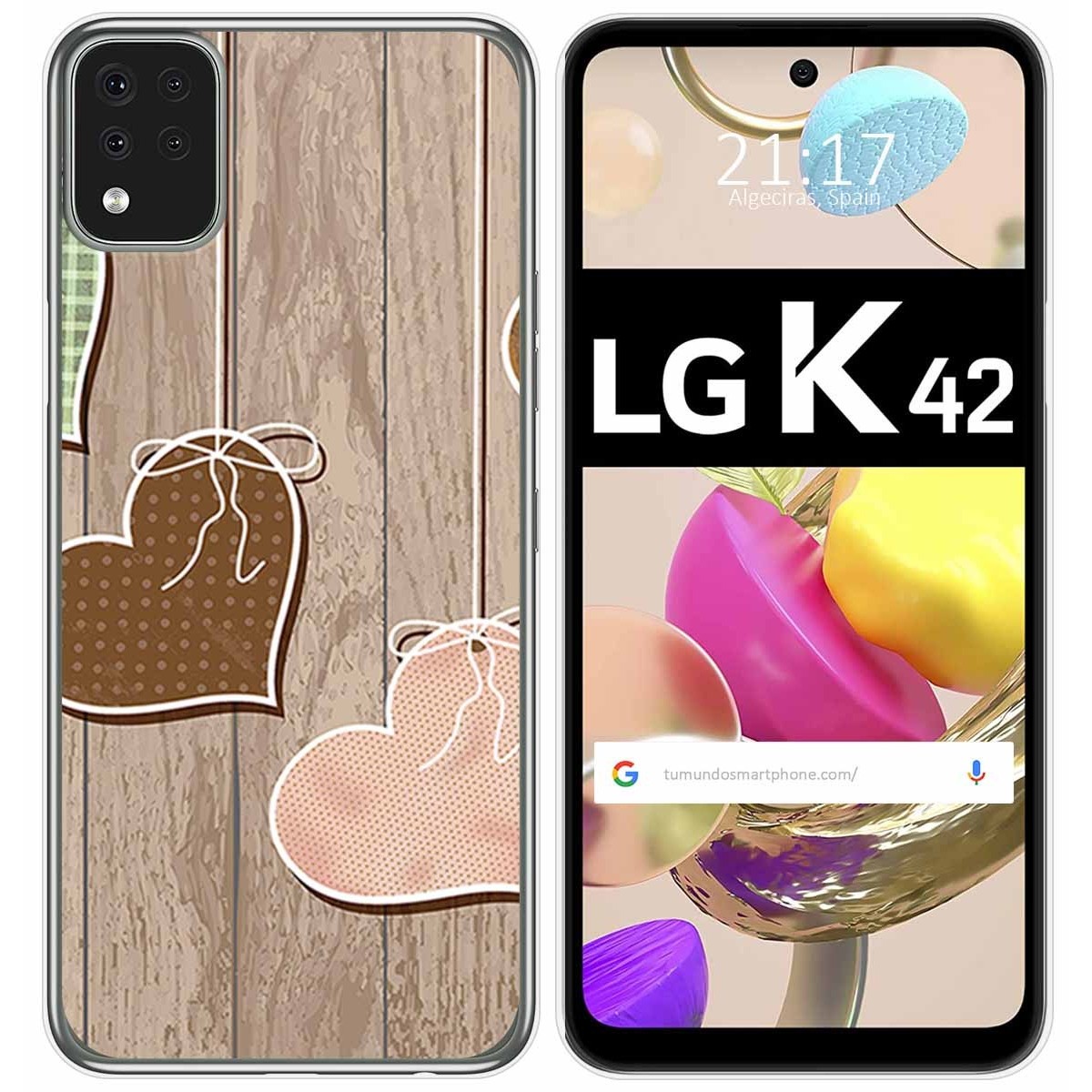 Funda Gel Tpu para LG K42 diseño Corazones Madera Dibujos
