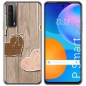 Funda Gel Tpu para Huawei P Smart 2021 diseño Corazones Madera Dibujos