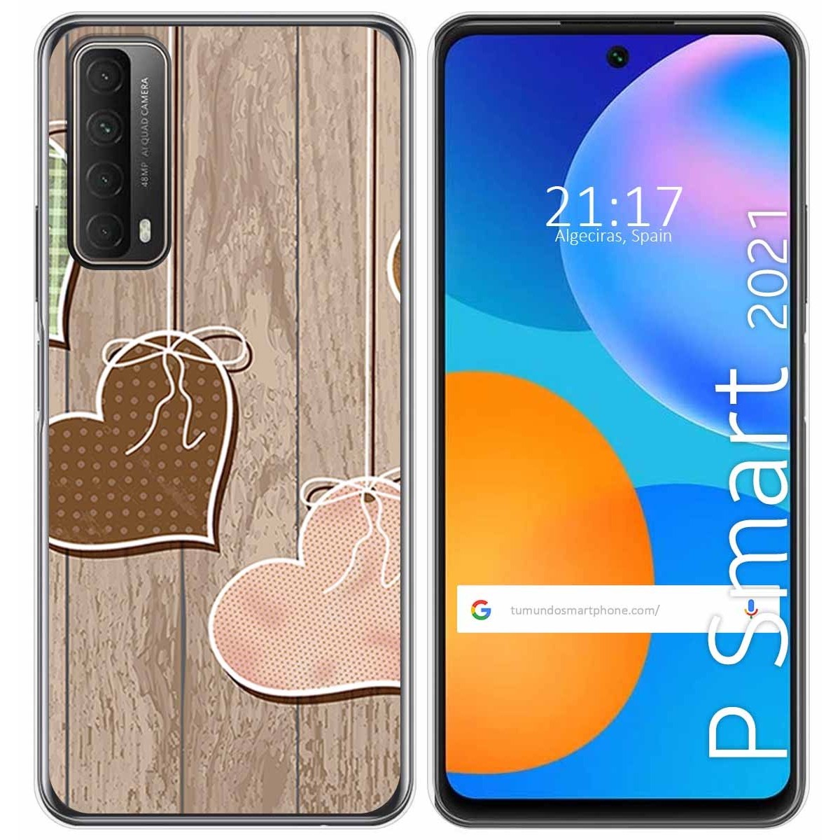 Funda Gel Tpu para Huawei P Smart 2021 diseño Corazones Madera Dibujos