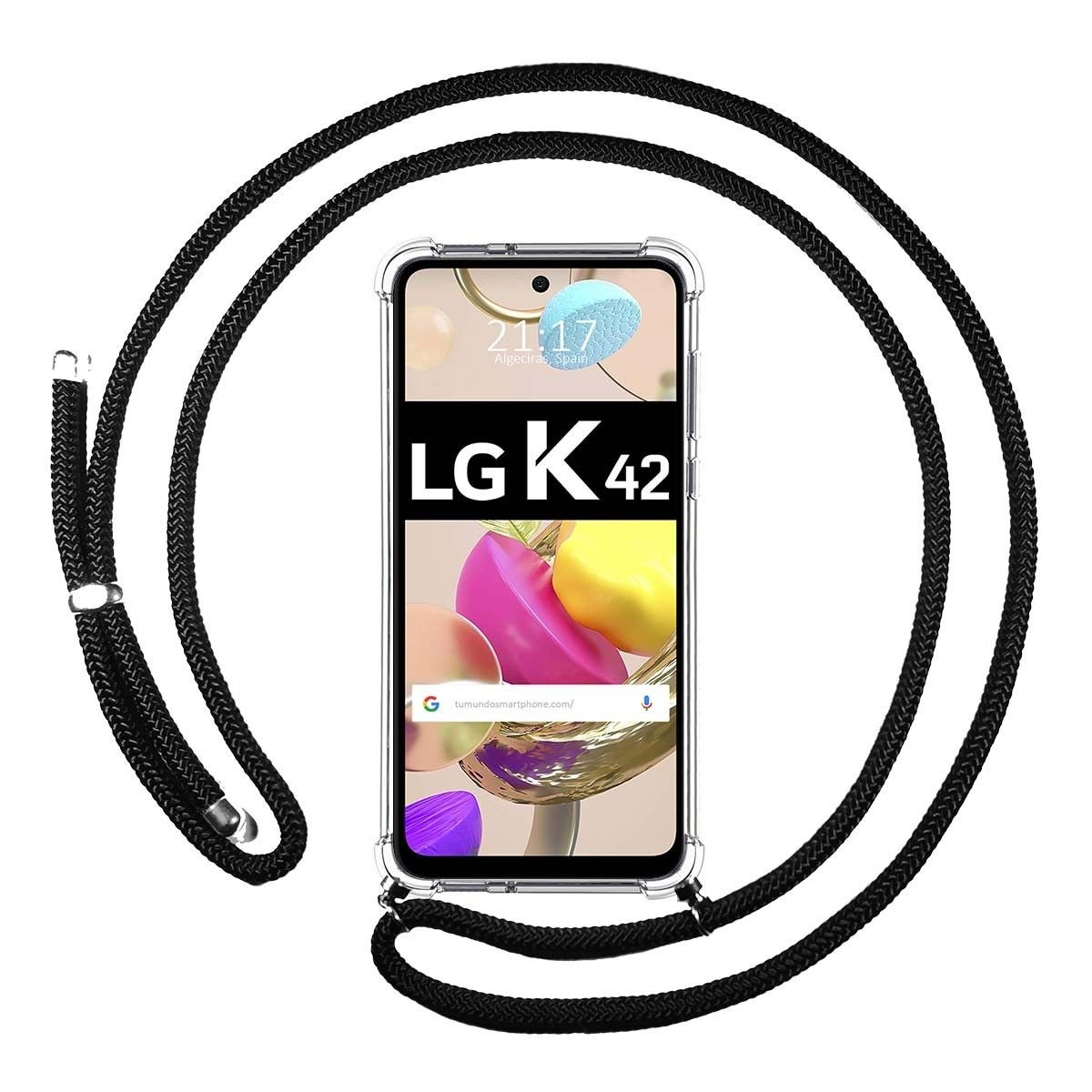 Funda Colgante Transparente para LG K42 con Cordon Negro