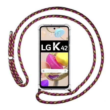 Funda Colgante Transparente para LG K42 con Cordon Rosa / Dorado