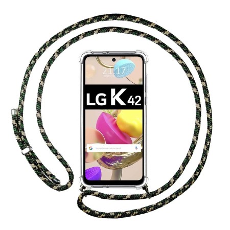Funda Colgante Transparente para LG K42 con Cordon Verde / Dorado