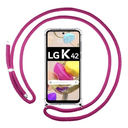 Funda Colgante Transparente para LG K42 con Cordon Rosa Fucsia