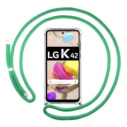Funda Colgante Transparente para LG K42 con Cordon Verde Agua