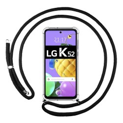 Funda Colgante Transparente para LG K52 con Cordon Negro