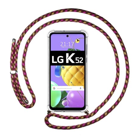 Funda Colgante Transparente para LG K52 con Cordon Rosa / Dorado