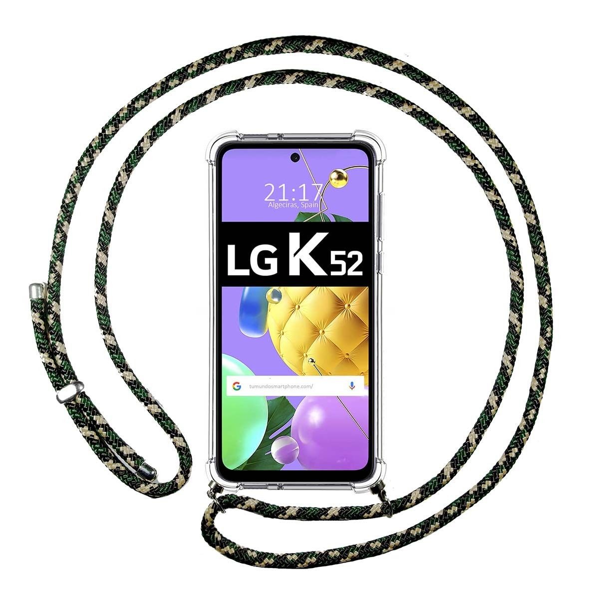 Funda Colgante Transparente para LG K52 con Cordon Verde / Dorado