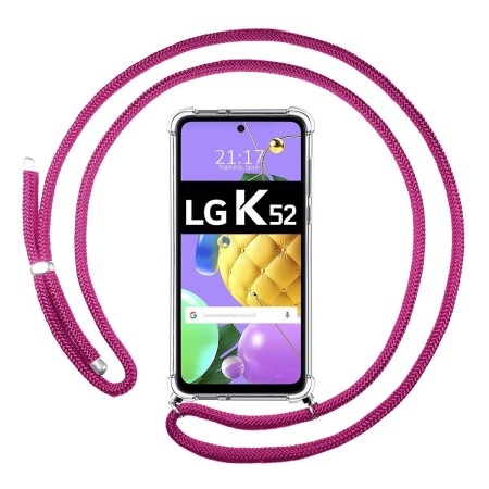 Funda Colgante Transparente para LG K52 con Cordon Rosa Fucsia