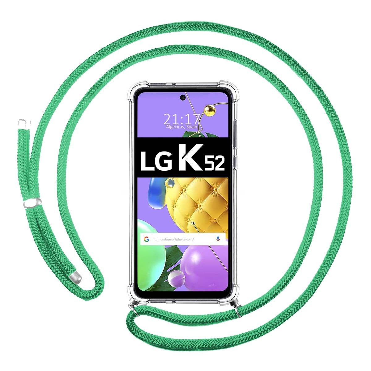 Funda Colgante Transparente para LG K52 con Cordon Verde Agua