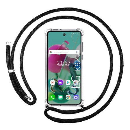 Funda Colgante Transparente para LG K92 5G con Cordon Negro