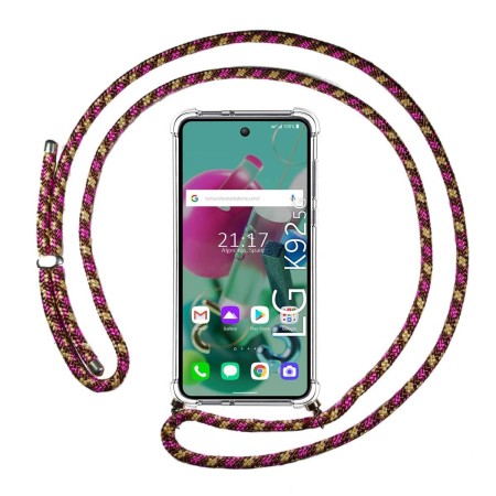 Funda Colgante Transparente para LG K92 5G con Cordon Rosa / Dorado