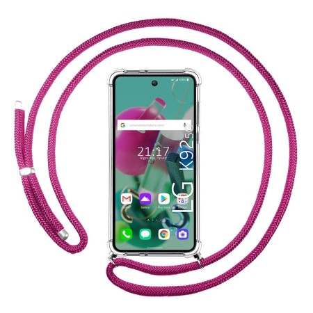 Funda Colgante Transparente para LG K92 5G con Cordon Rosa Fucsia