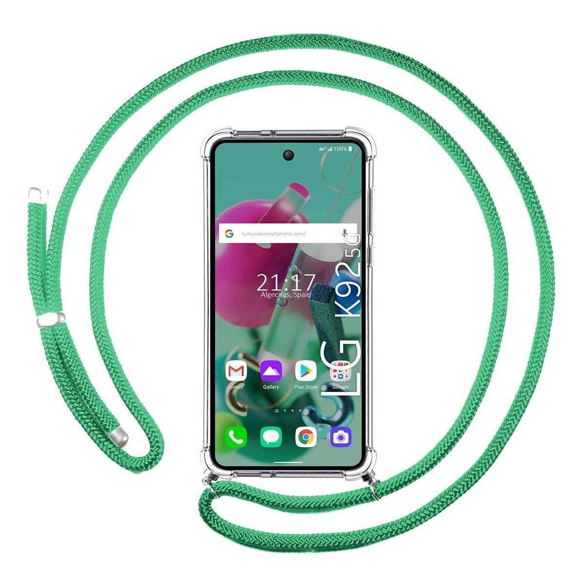Funda Colgante Transparente para LG K92 5G con Cordon Verde Agua