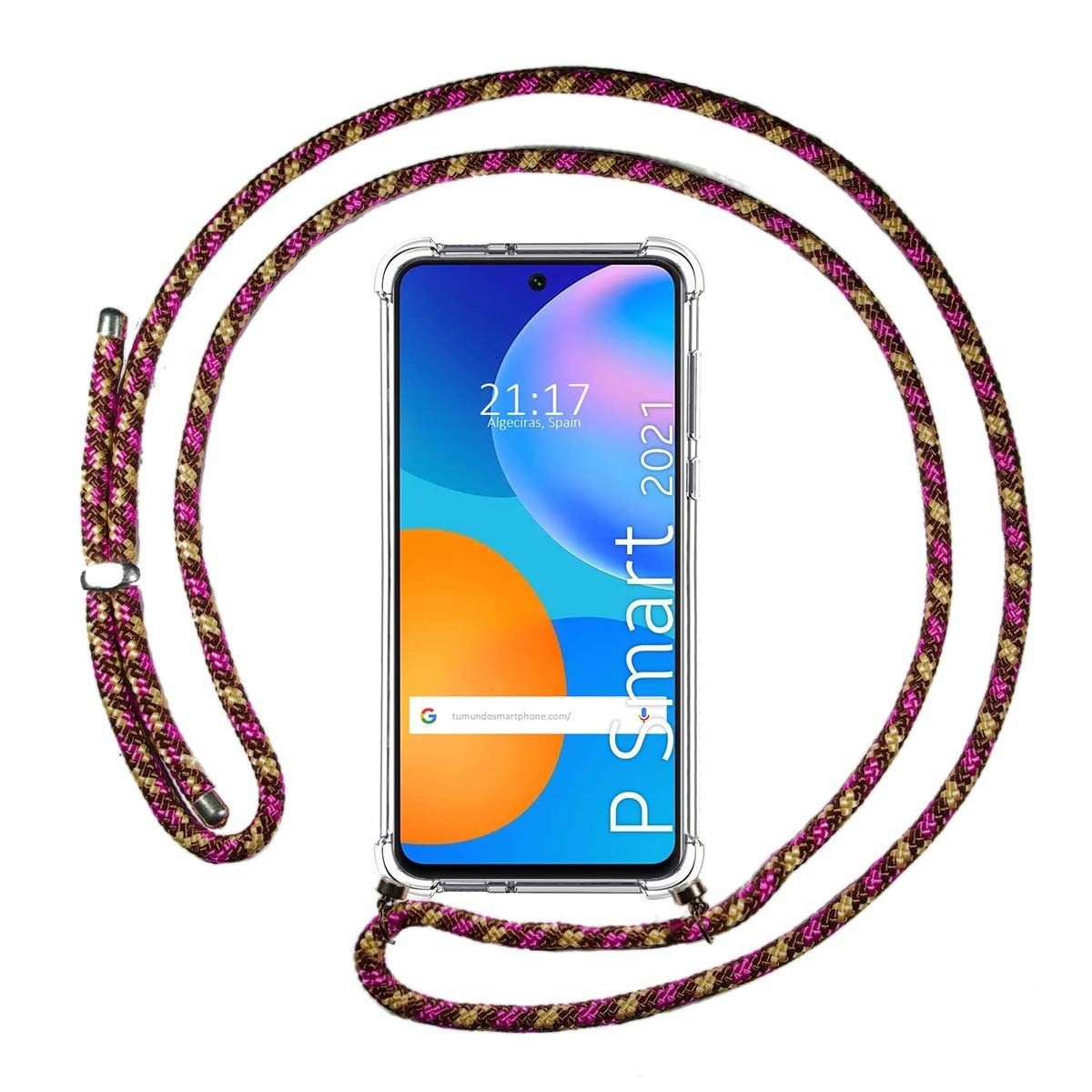 Funda Colgante Transparente para Huawei P Smart 2021 con Cordon Rosa / Dorado