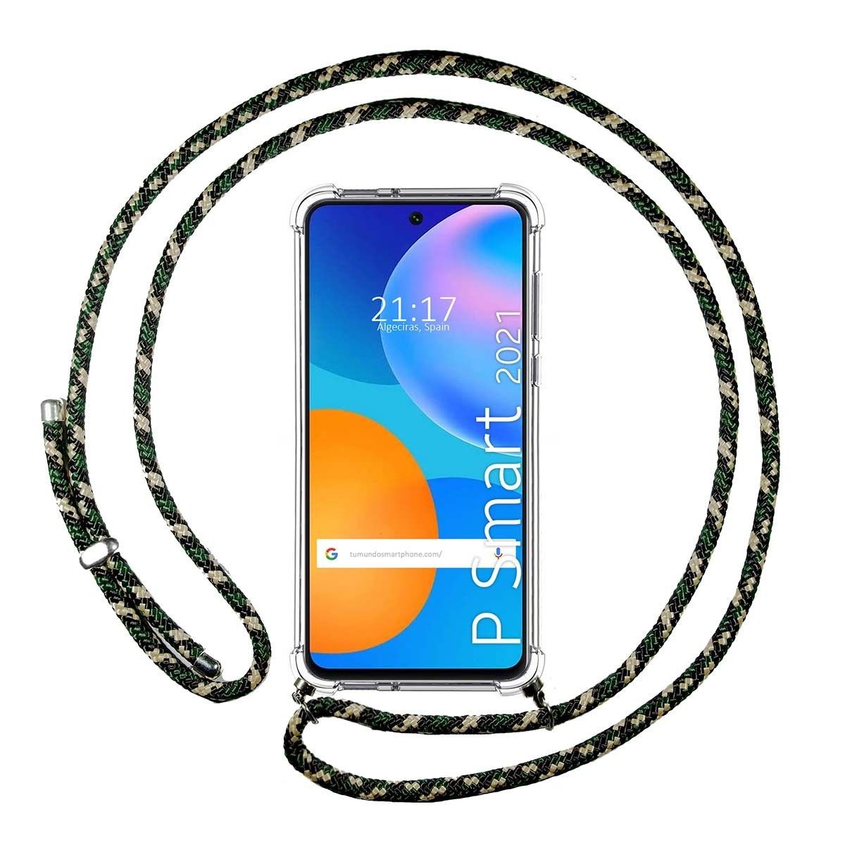 Funda Colgante Transparente para Huawei P Smart 2021 con Cordon Verde / Dorado