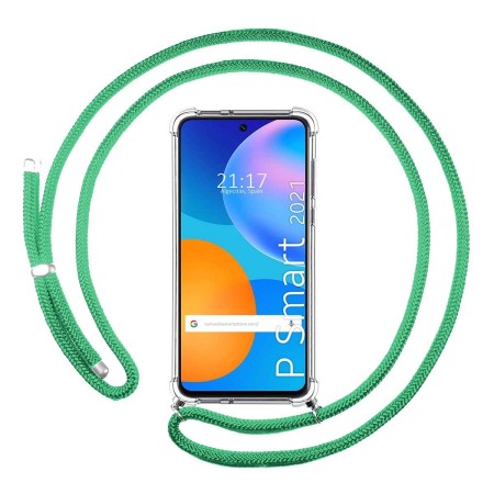 Funda Colgante Transparente para Huawei P Smart 2021 con Cordon Verde Agua