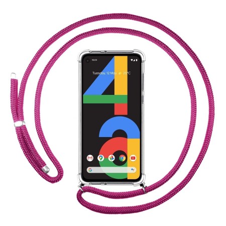 Funda Colgante Transparente para Google Pixel 4a con Cordon Rosa Fucsia