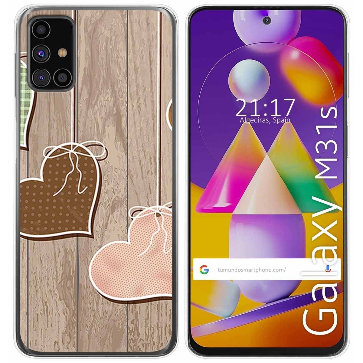 Funda Gel Tpu para Samsung Galaxy M31s diseño Corazones Madera Dibujos