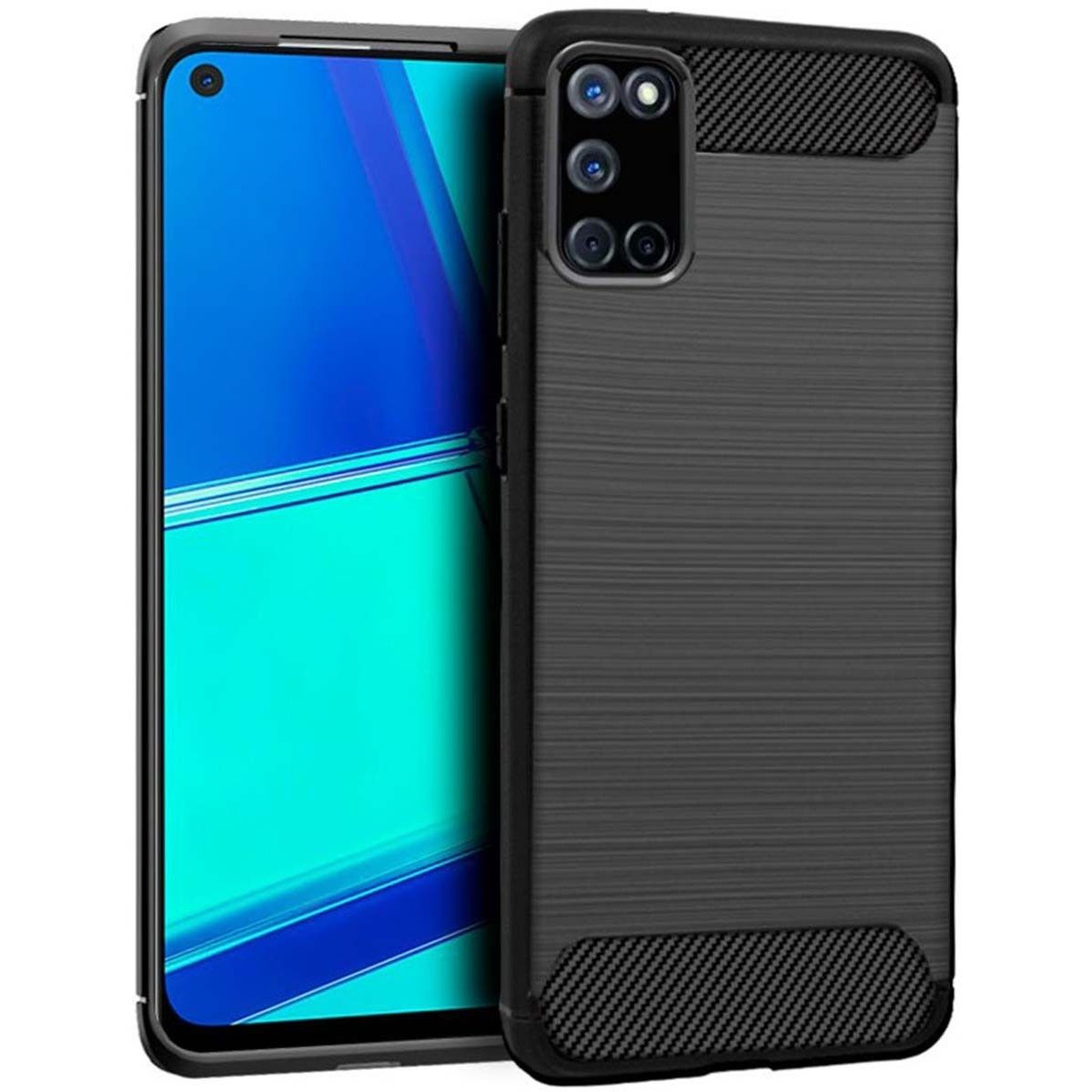 Funda Gel Tpu Tipo Carbon Negra para Oppo A52 / A72