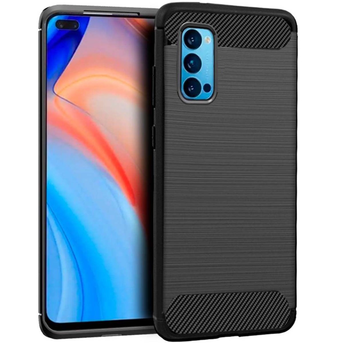 Funda Gel Tpu Tipo Carbon Negra para Oppo Reno 4 Pro 5G