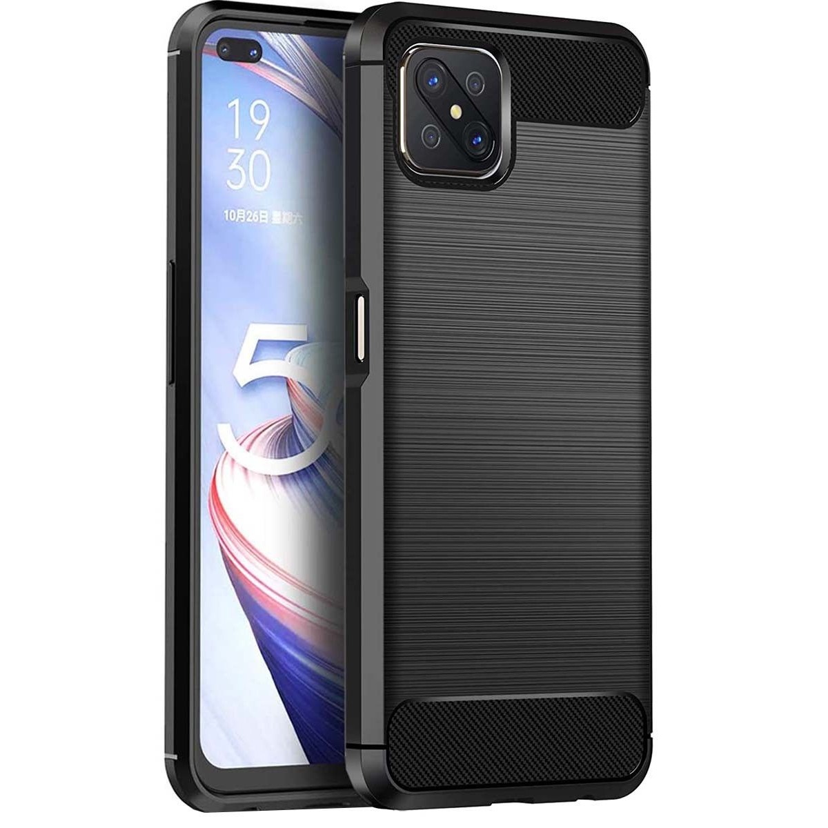 Funda Gel Tpu Tipo Carbon Negra para Oppo Reno 4Z 5G