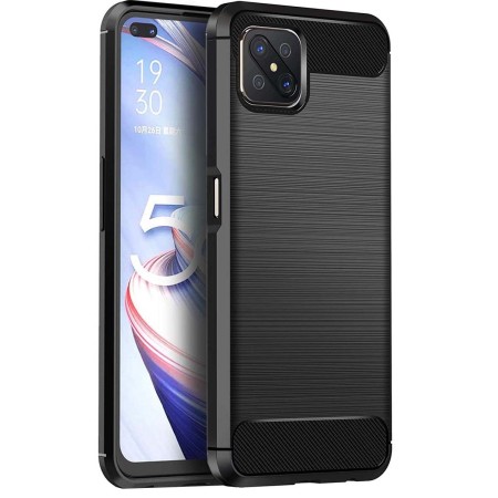 Funda Gel Tpu Tipo Carbon Negra para Oppo Reno 4Z 5G
