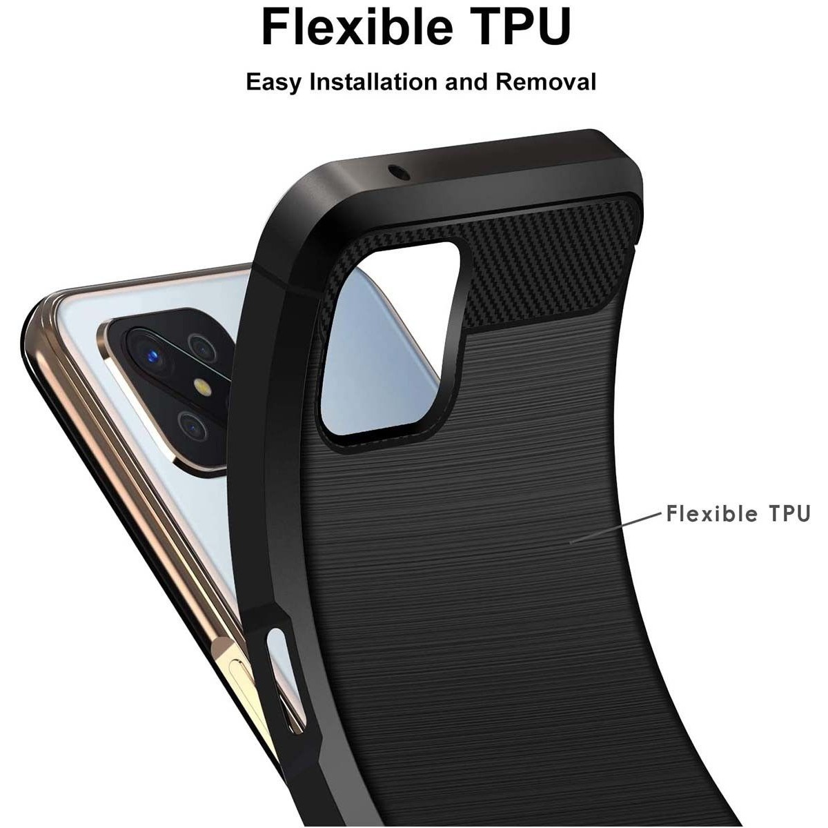 Funda Gel Tpu Tipo Carbon Negra para Oppo Reno 4Z 5G