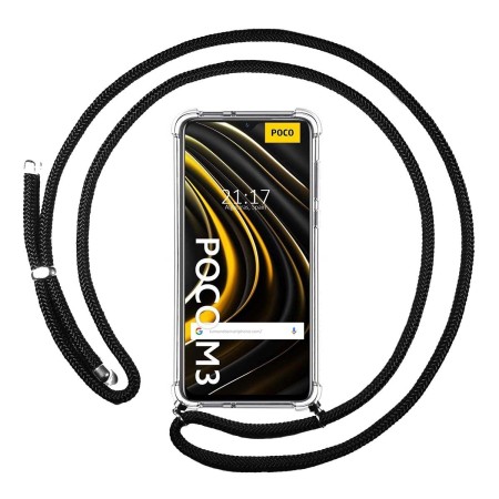 Funda Colgante Transparente para Xiaomi POCO M3 / Redmi 9T con Cordon Negro