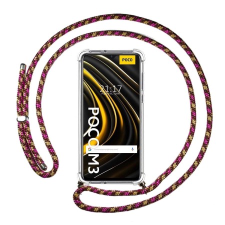 Funda Colgante Transparente para Xiaomi POCO M3 / Redmi 9T con Cordon Rosa / Dorado