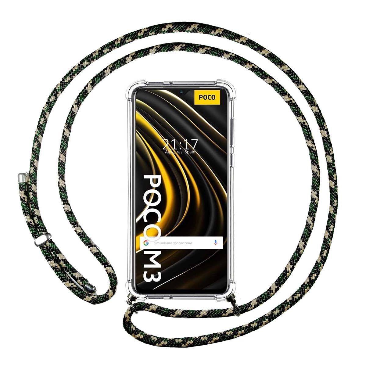 Funda Colgante Transparente para Xiaomi POCO M3 / Redmi 9T con Cordon Verde / Dorado