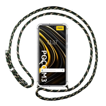 Funda Colgante Transparente para Xiaomi POCO M3 / Redmi 9T con Cordon Verde / Dorado