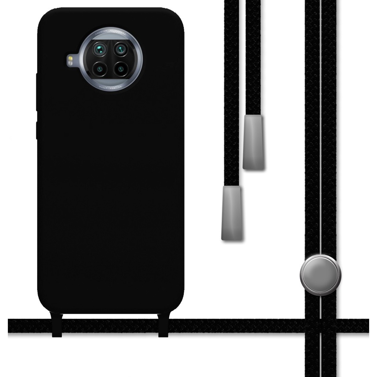 Funda Silicona Líquida con Cordón para Xiaomi Mi 10T Lite color Negra