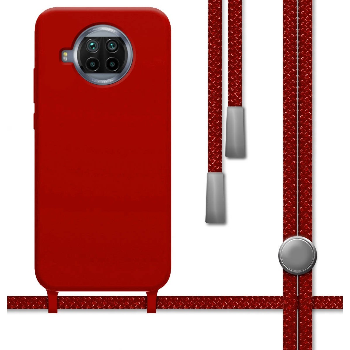 Funda Silicona Líquida con Cordón para Xiaomi Mi 10T Lite color Roja