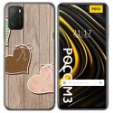 Funda Gel Tpu para Xiaomi POCO M3 / Redmi 9T diseño Corazones Madera Dibujos