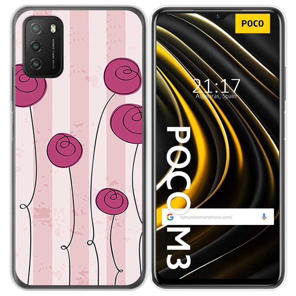 Funda Gel Tpu para Xiaomi POCO M3 / Redmi 9T diseño Flores Vintage Dibujos