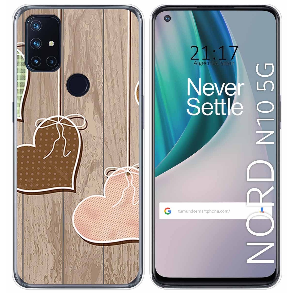 Funda Gel Tpu para Oneplus Nord N10 5G diseño Corazones Madera Dibujos