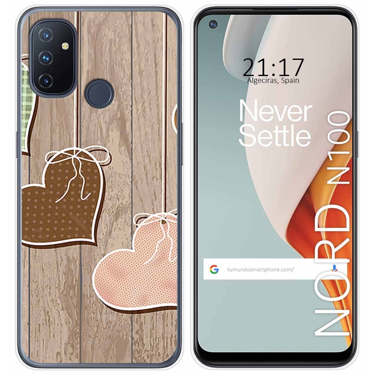 Funda Gel Tpu para Oneplus Nord N100 diseño Corazones Madera Dibujos