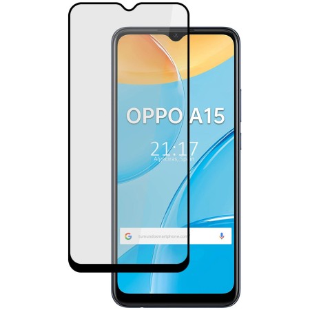 Protector Cristal Templado Completo 5D Full Glue Negro para Oppo A15 Vidrio