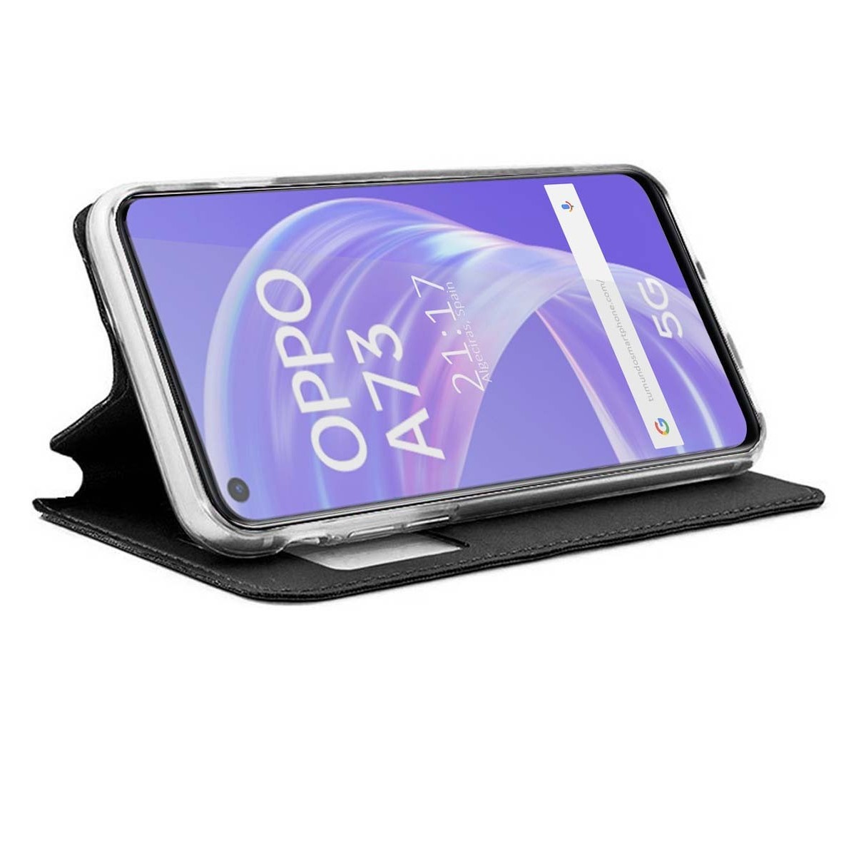 Funda Libro Soporte con Ventana para Oppo A73 5G Color Negra