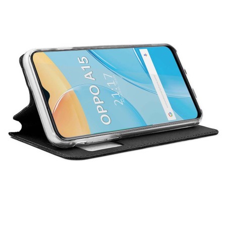 Funda Libro Soporte con Ventana para Oppo A15 Color Negra