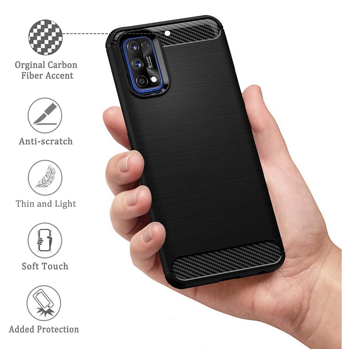 Funda Gel Tpu Tipo Carbon Negra para Realme 7 5G