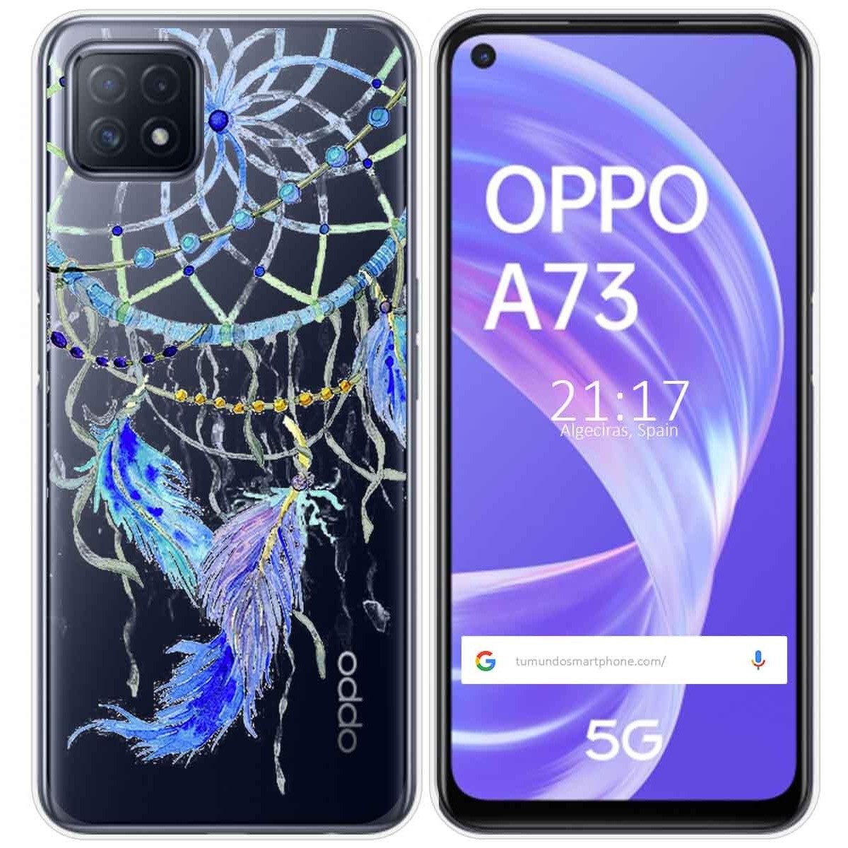 Funda Gel Transparente para Oppo A73 5G diseño Plumas Dibujos